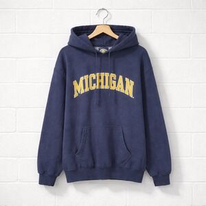 Vintage Steve & Barry Michigan Hoodie Men XL Blue Collegiate Spell Out 90s Retro